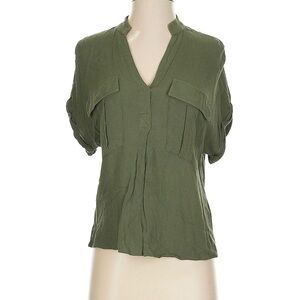 Anthropologie Green Relaxed Pleated Blouse